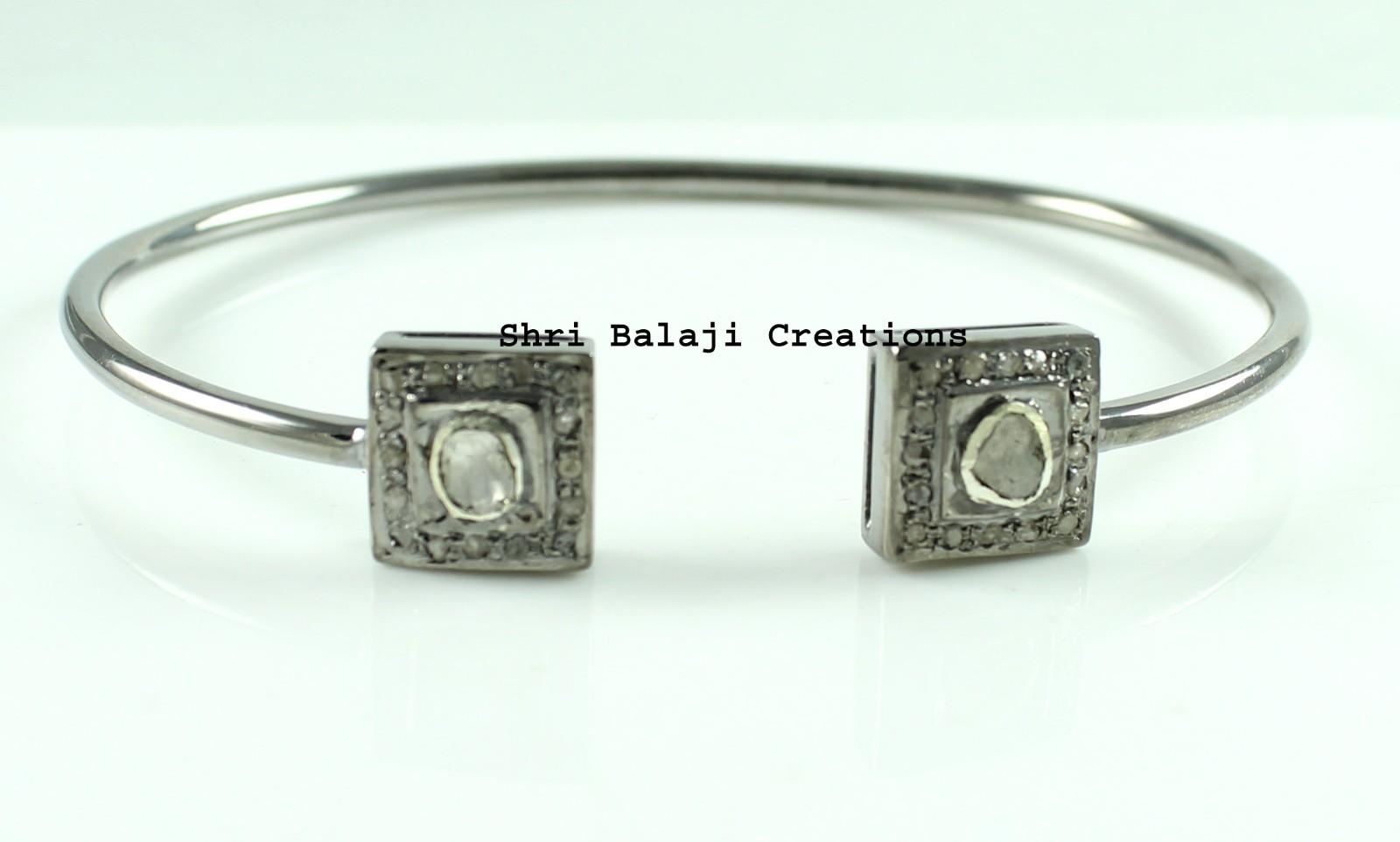 Diamond Bangle Natural Rosecut Diamond Uncut polki 925 Sterling Silver jewelry