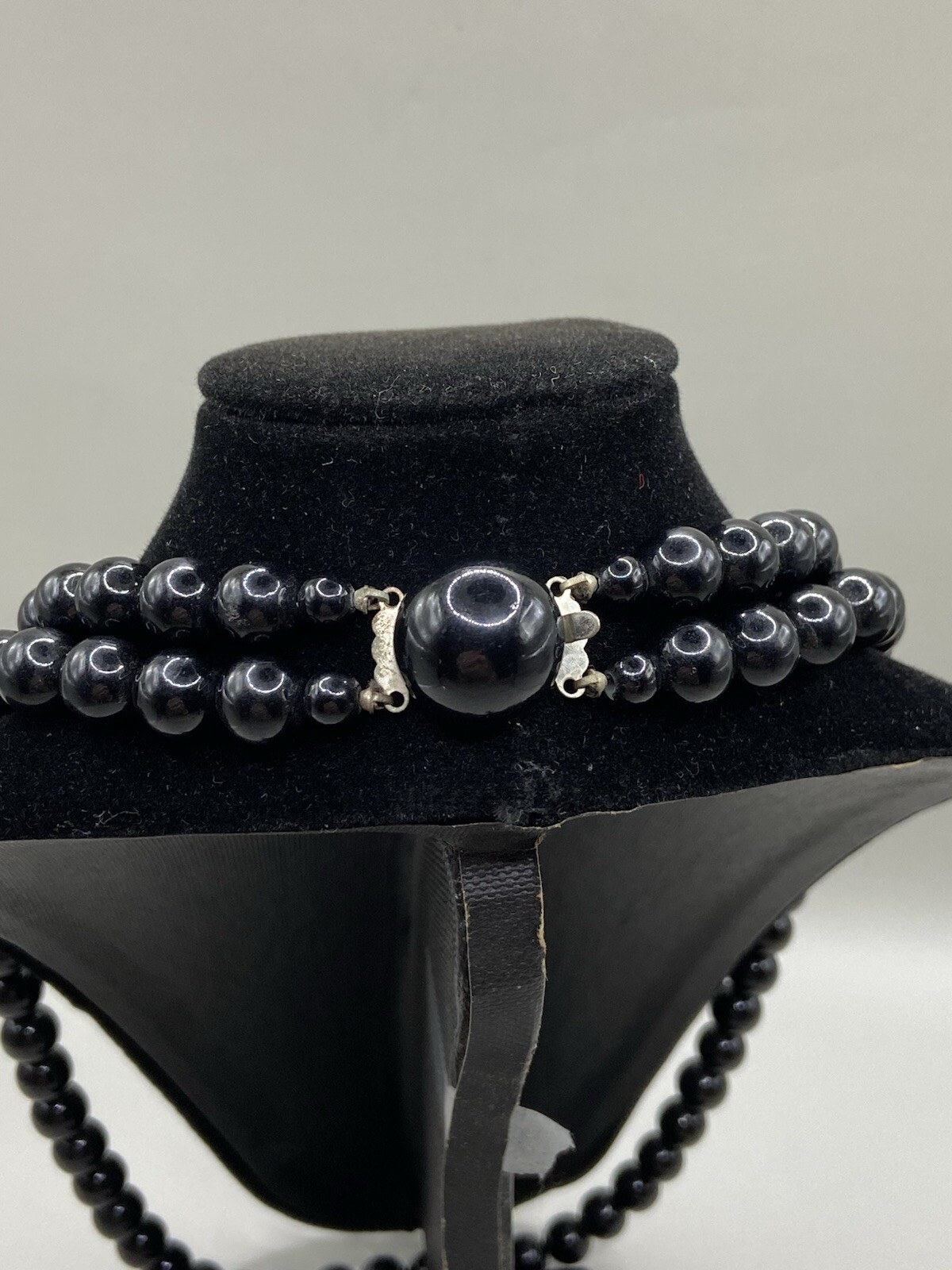 Vintage Classic Crystal Glass Faceted Bead 50/60s Necklace Black Japan
