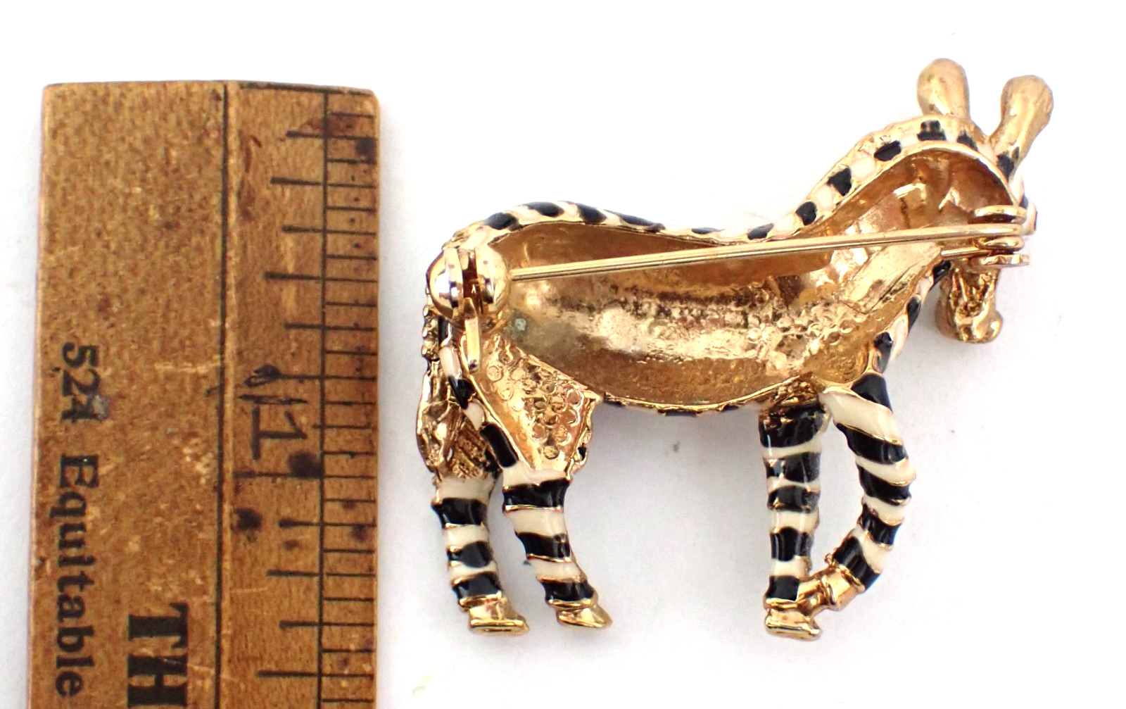 Vintage Costume Enameled Black & White Zebra Brooch African Safari Animals