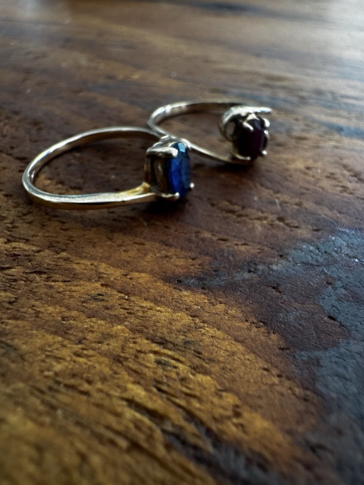 VTG 10K Yellow Gold Two Rings Toi et Moi Ruby Sapphire Ring Set sz 4.25 2.39 Gr