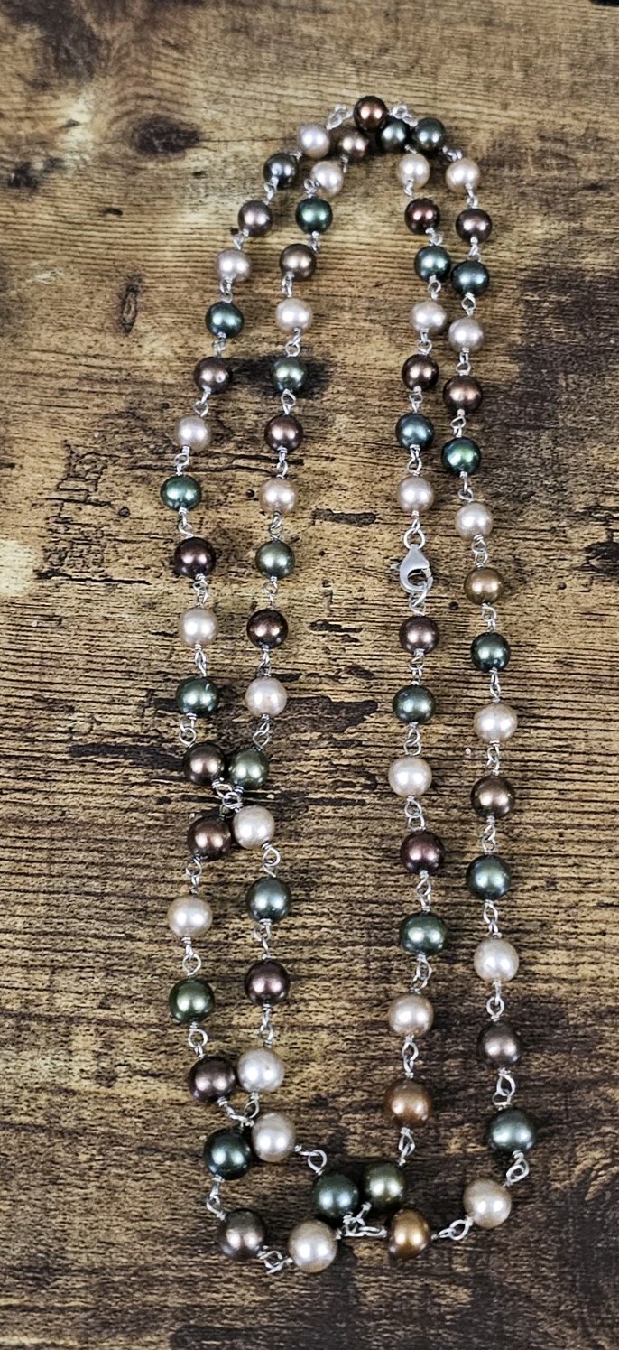 Vintage Sterling Silver 925 Ball Bead Earthtone Chain 38″ Long Necklace 44g