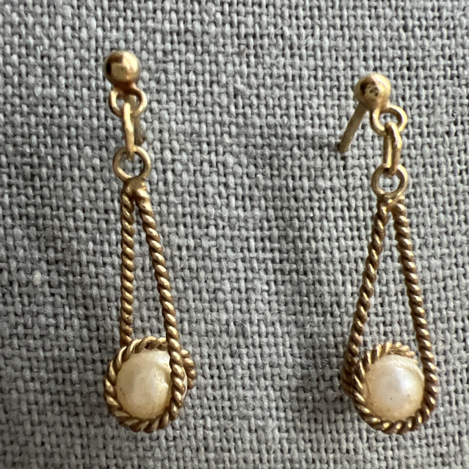 Two Pair Vintage Gold Tone Earrings; Faux Pearl; Gold Tone Ball; Classic!