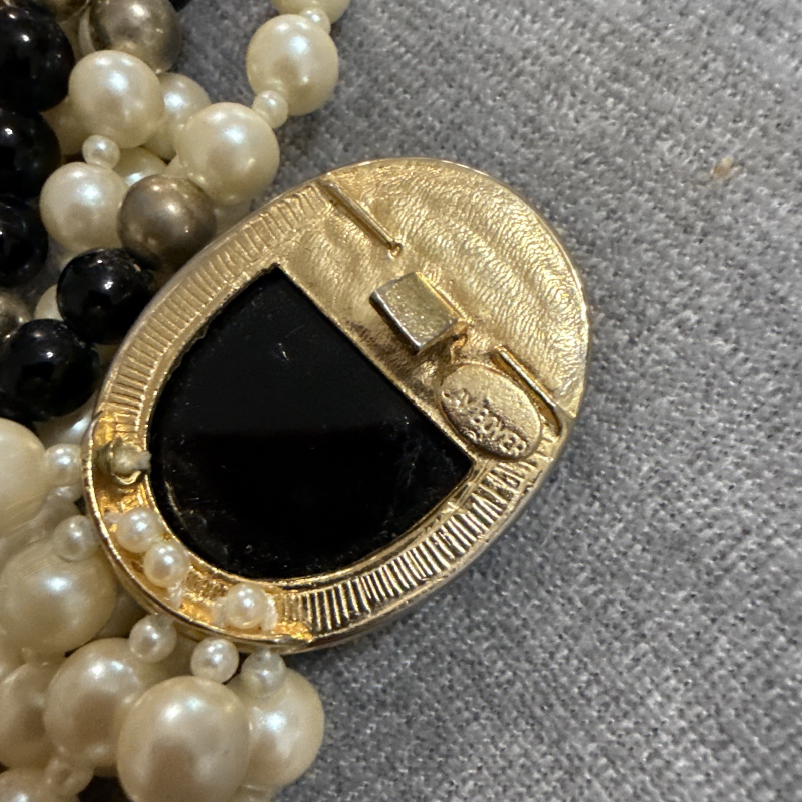 VTY Gay Boyer Faux Pearl Onyx Multi Strand Beaded Bib Statement Necklace Classic