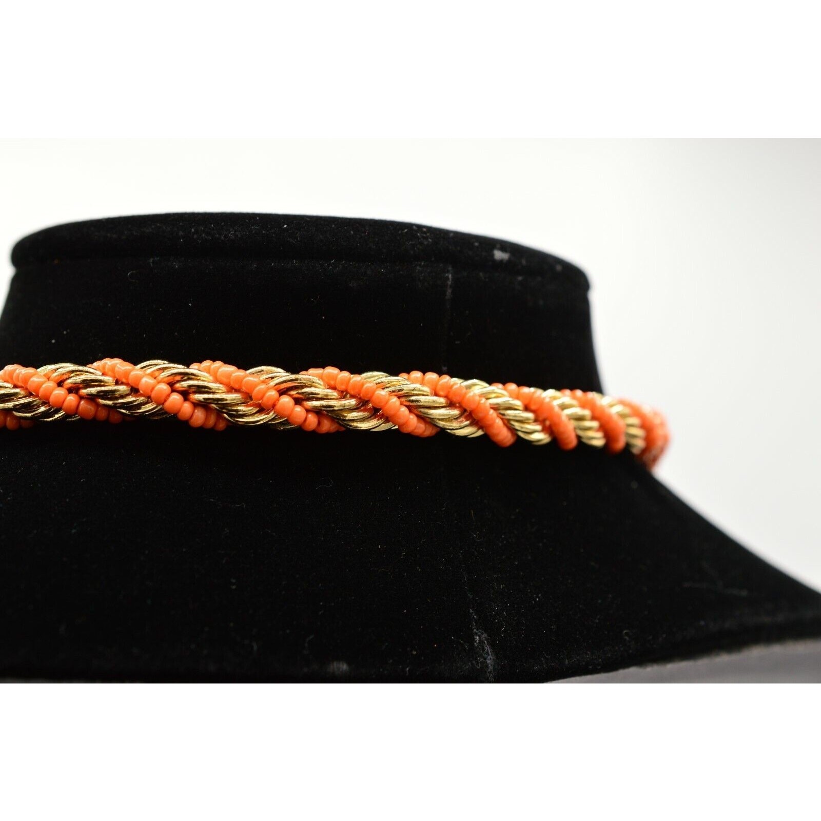 BCBG Max Azria Tassel Statement Necklace Orange Beaded Gold Chain Fringe BinN