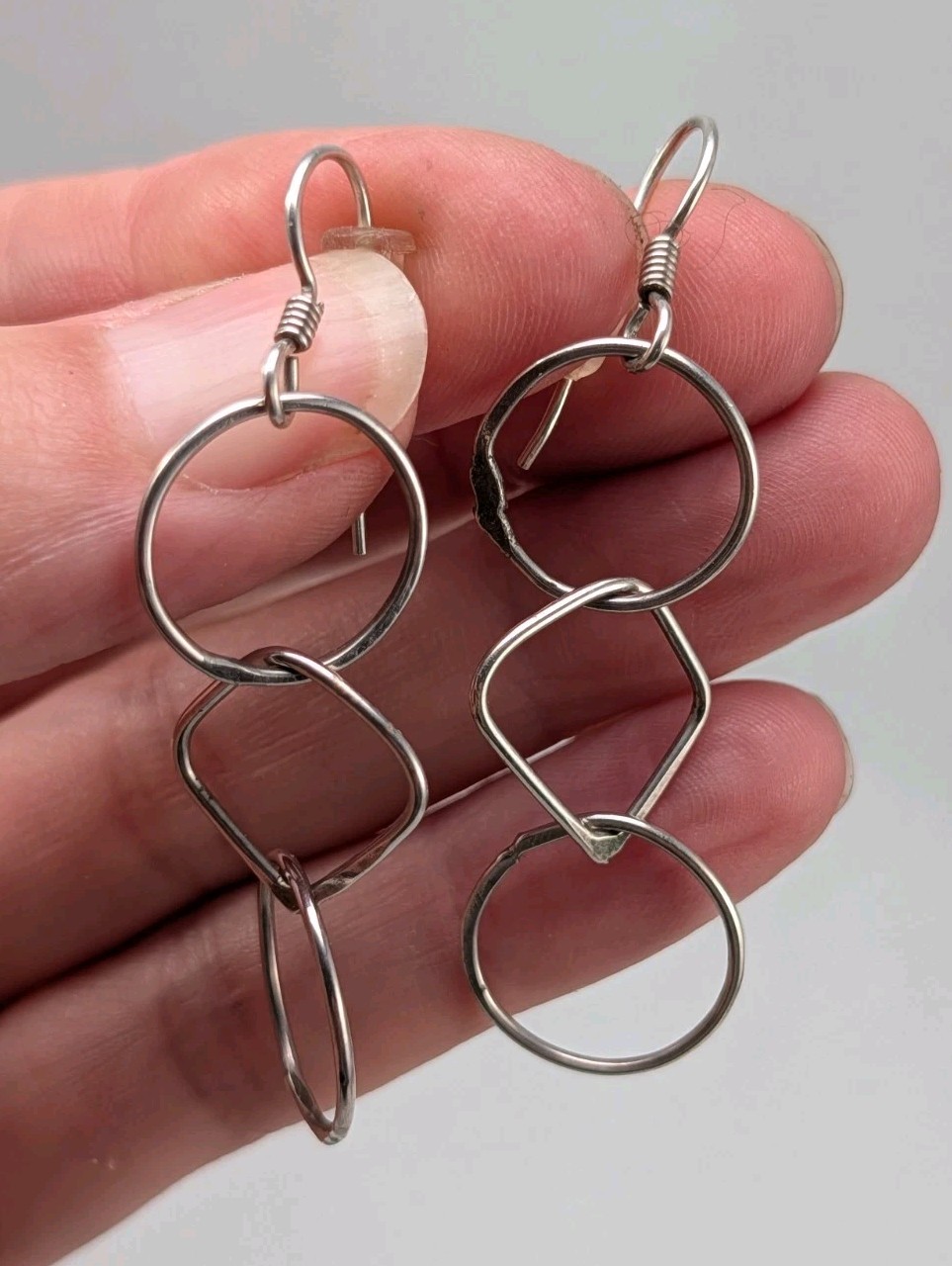 Vintage 90s Sterling Silver 925 Hammered Open Circle Kinetic Dangle Earrings
