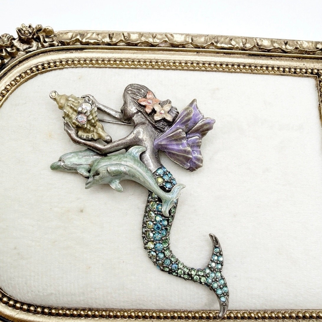 Kirk Folly Mermaid and Dolphin Vintage Brooch