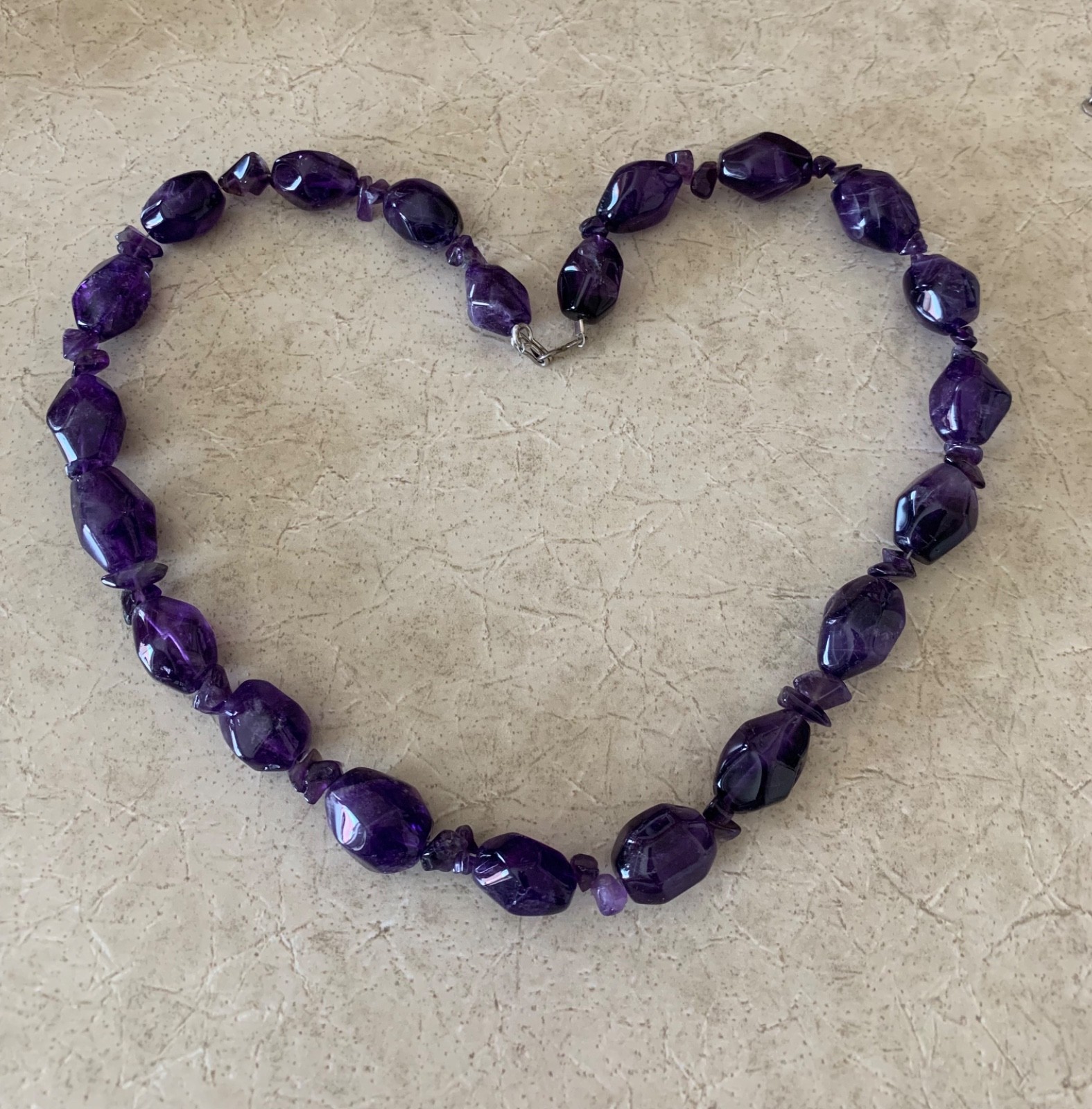Vintage Chunky Amethyst Bead Necklace Wire Strung 22 Inches