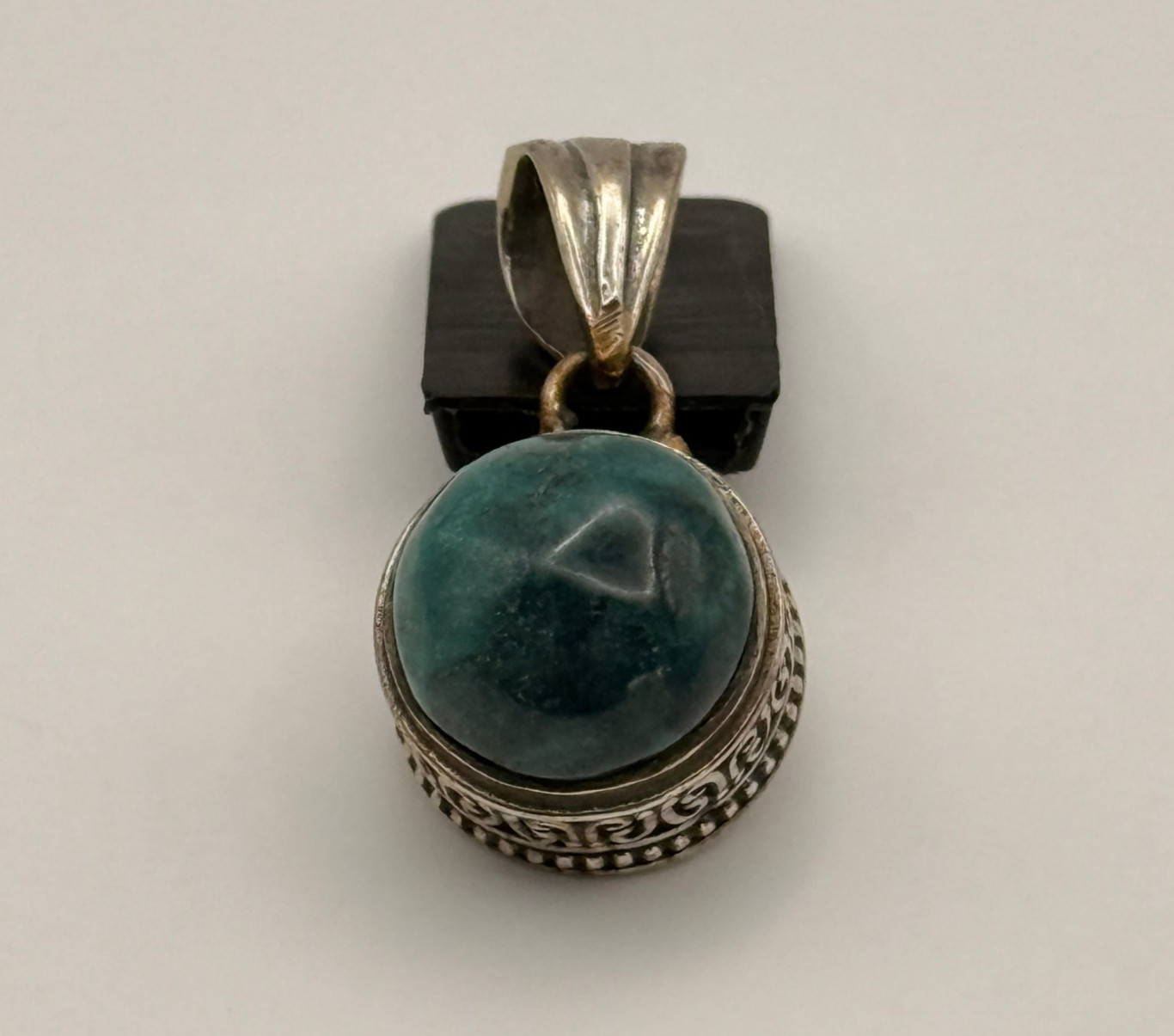 Ancient Victorian Pendant Silver Necklace Rare Amulet With Natural Stone