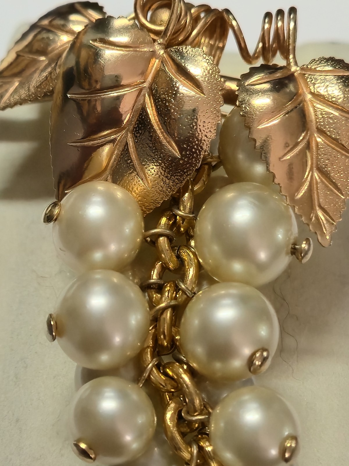 Vintage 1940s Gold Plated Faux Pearl Brooch In Form Of A Bunch Of Grapes