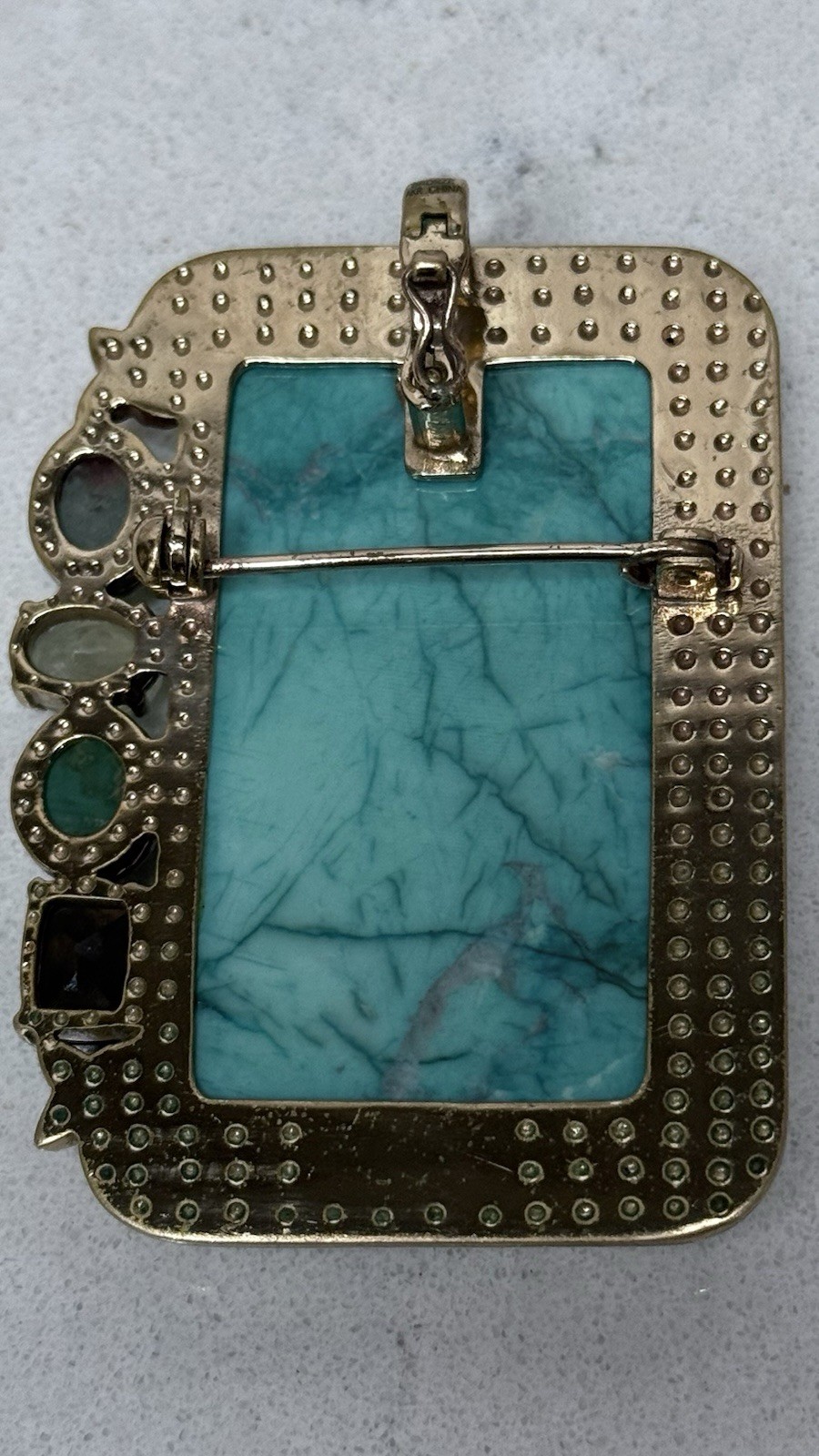Amy Kahn Russell AKR Bronze Turquoise Style Stone Convertible Brooch Pendant