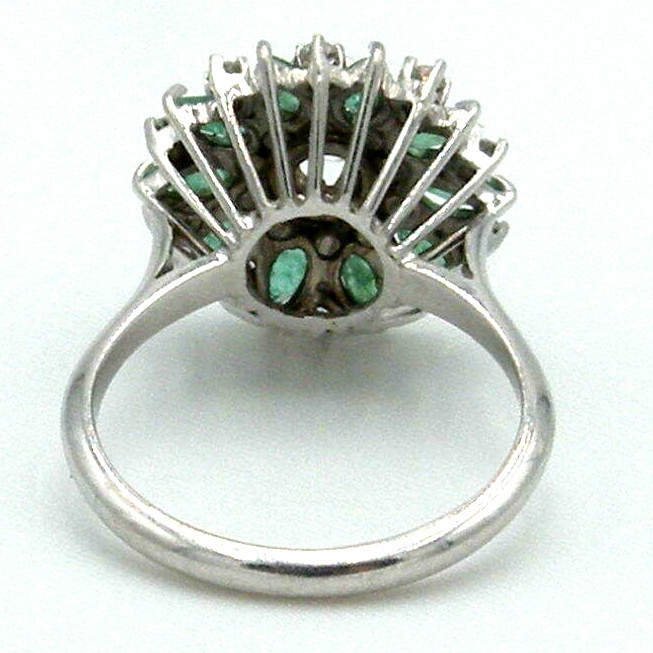 Stunning Cluster in Platinum with Diamonds and Emeralds Ring
