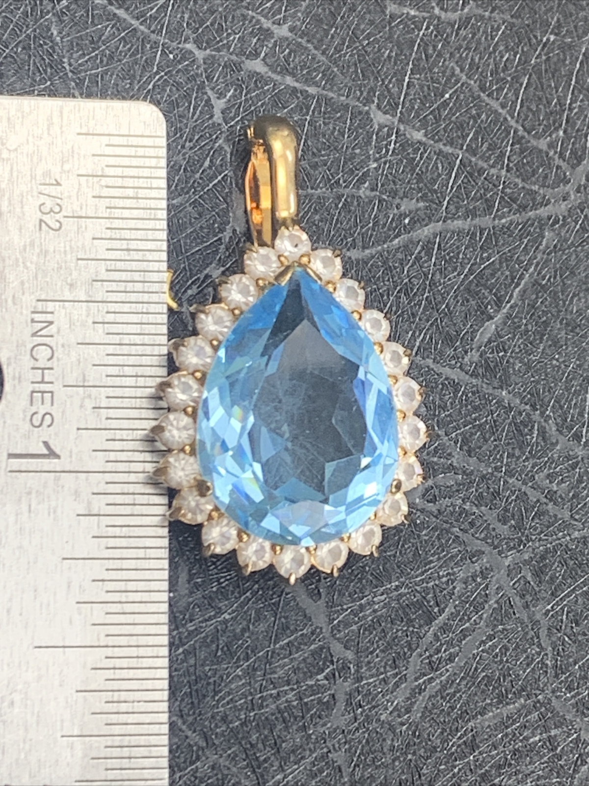 Vintage Quality large Faux blue topaz Clear stone Necklace Enhancer 1”