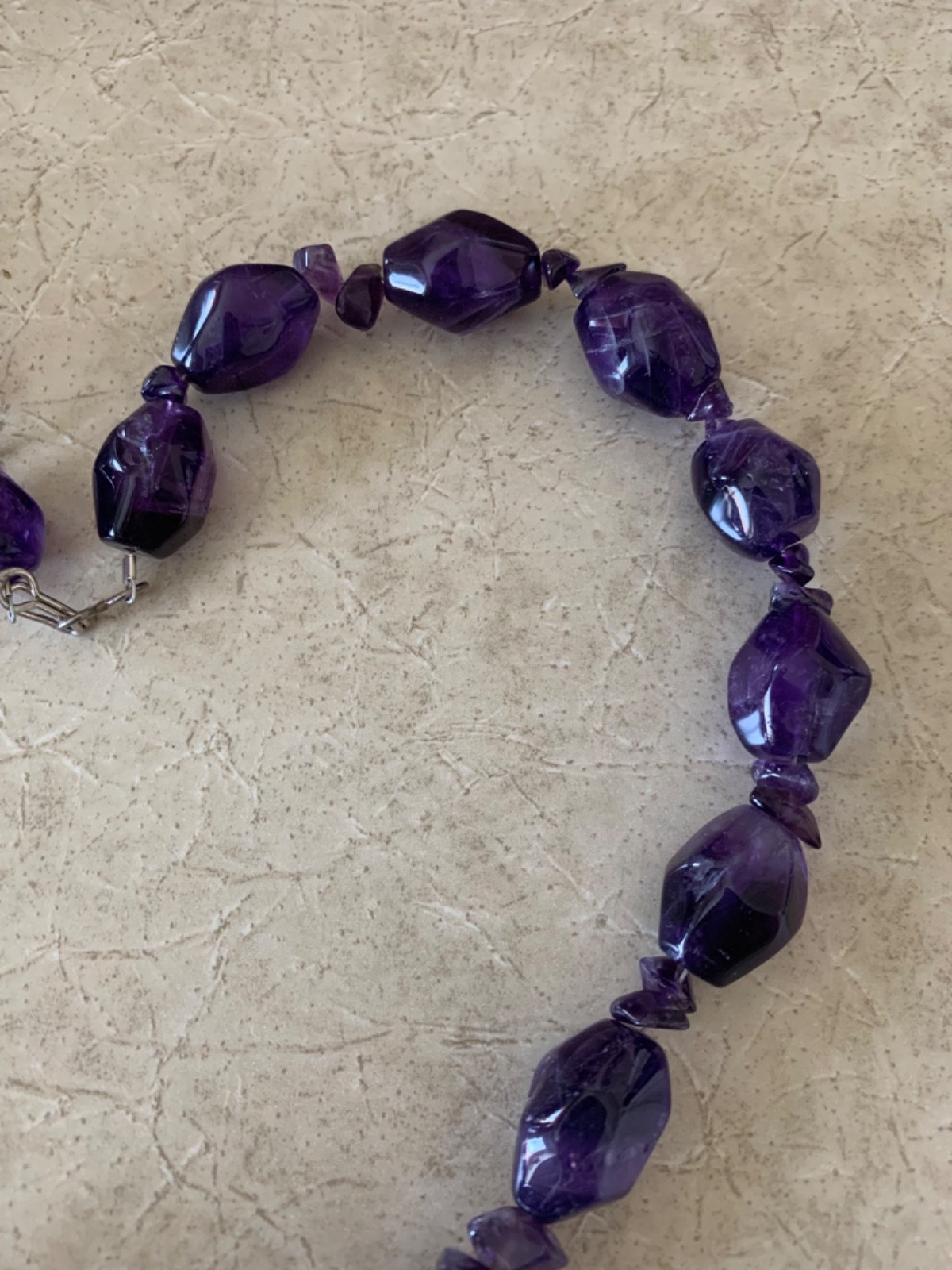 Vintage Chunky Amethyst Bead Necklace Wire Strung 22 Inches