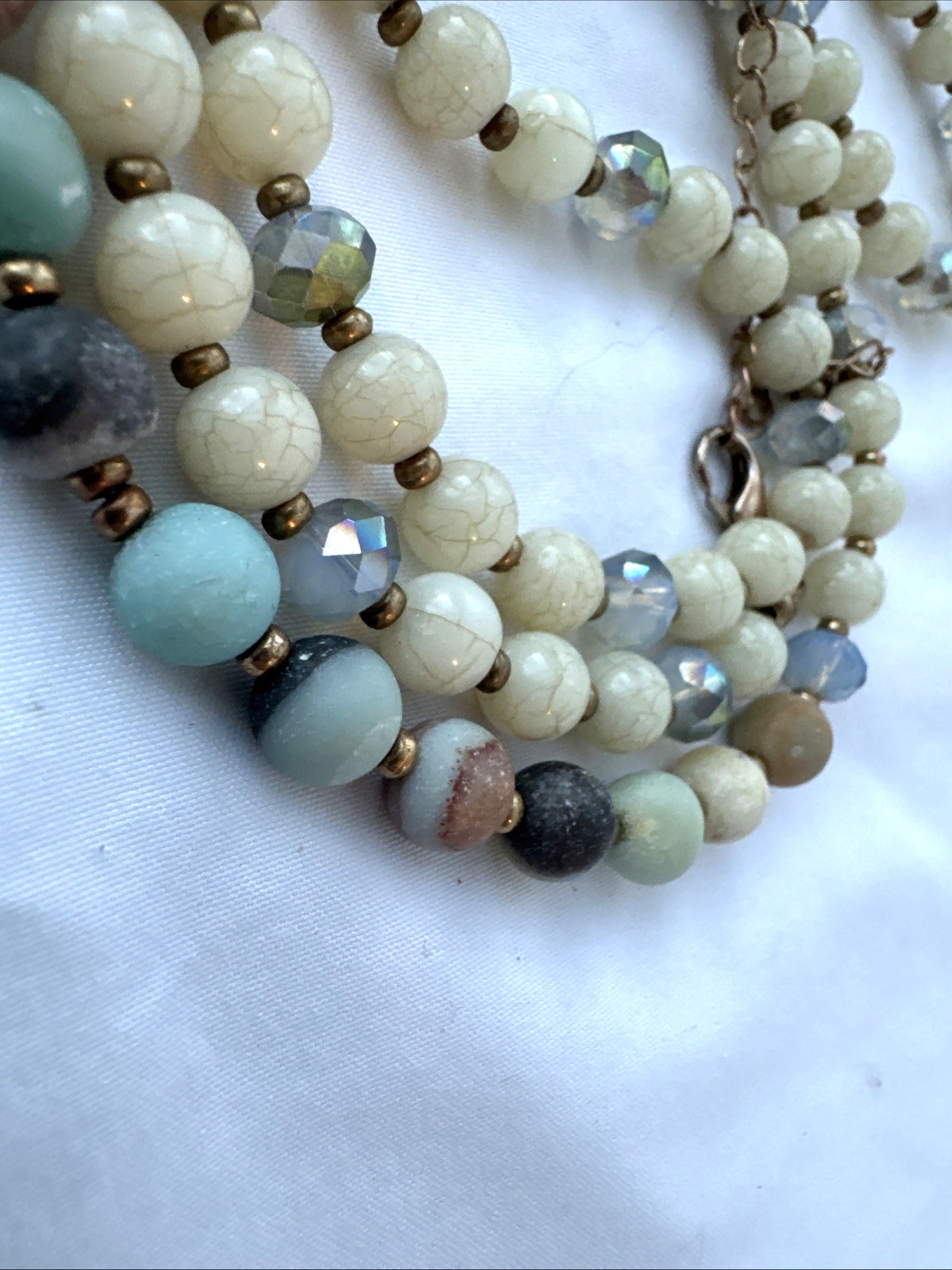 VTG Faceted Mixed Glass & Crystals Aventurine Jasper Quartz Stone long Necklace