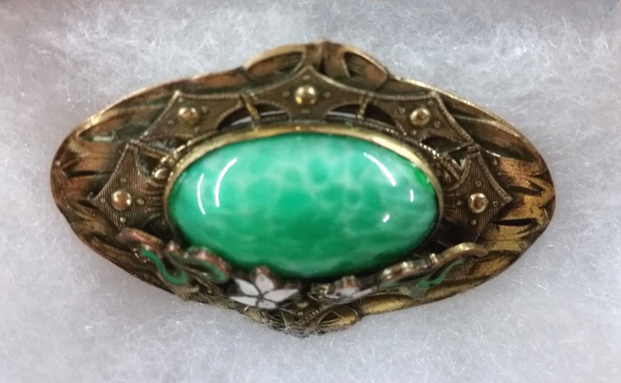 CHINESE INFLUENCE ART NOUVEAU DECO CZECH ENAMEL FLOWER PEKING BROOCH NEIGER?