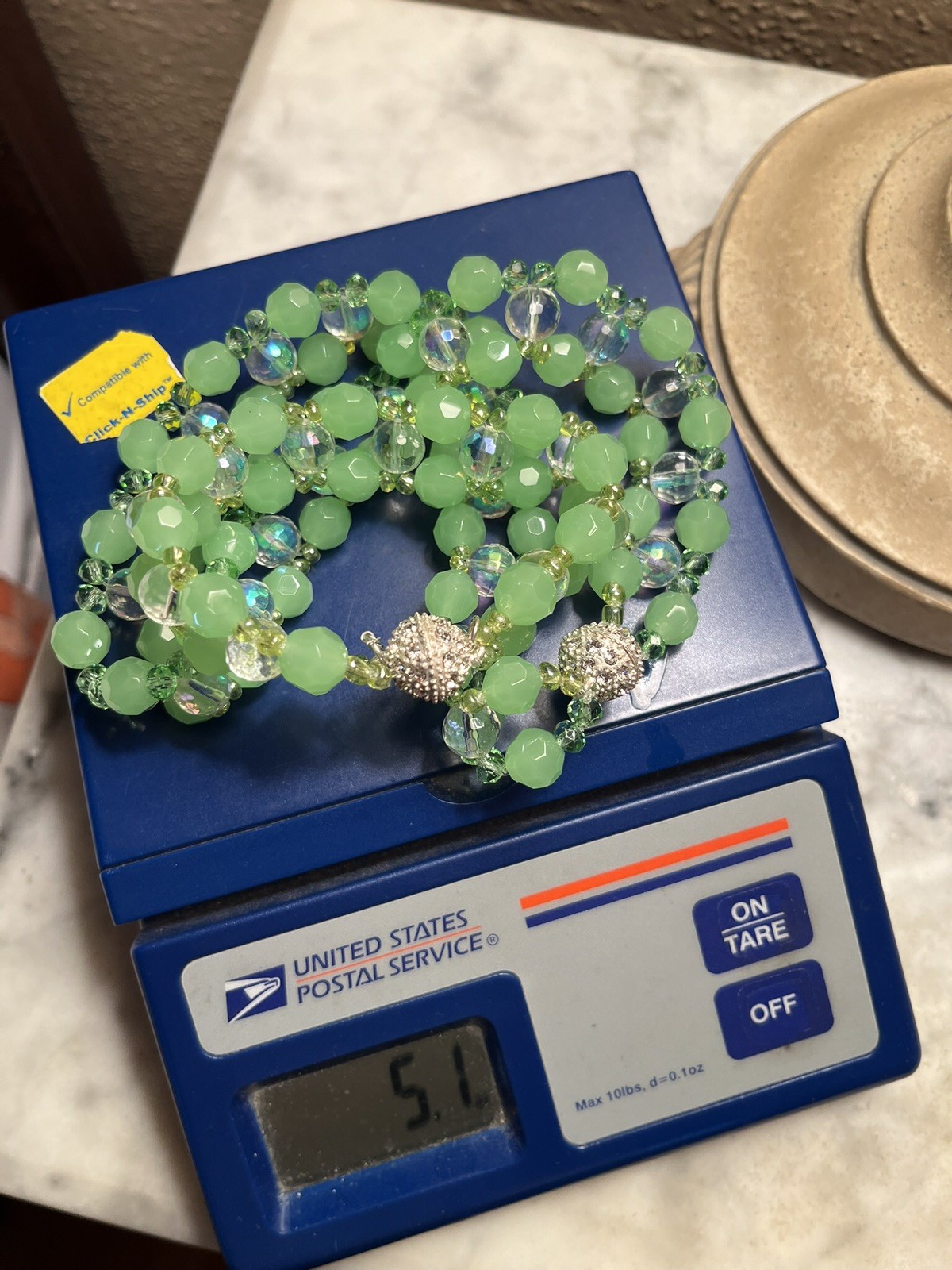Green Glass & Plastic Necklace And Bracelet