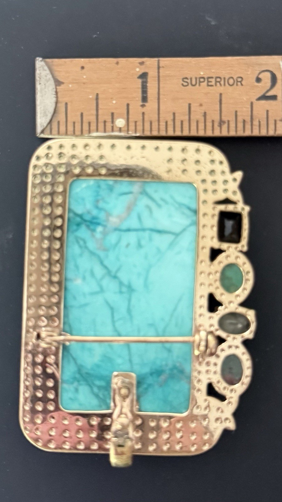Amy Kahn Russell AKR Bronze Turquoise Style Stone Convertible Brooch Pendant