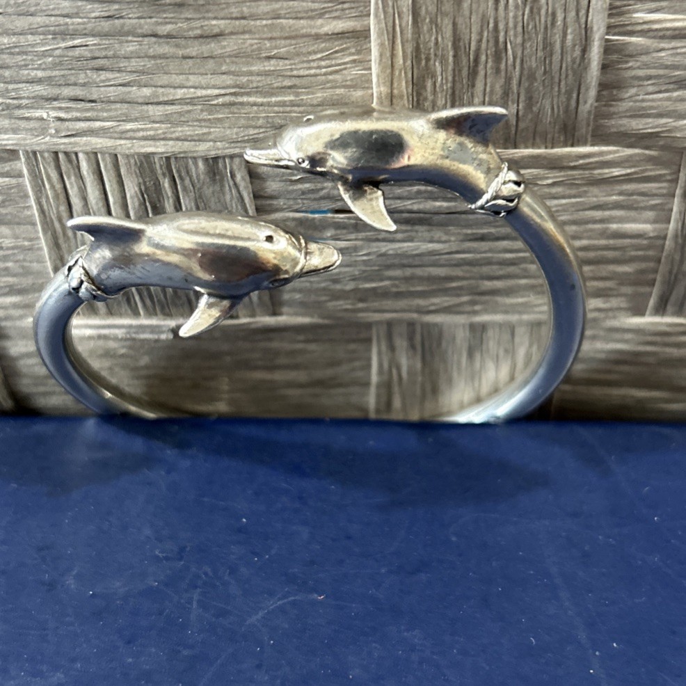 Kabana Signed KBN Sterling Silver Dolphin Wrap Bangle Tension Bracelet 18g