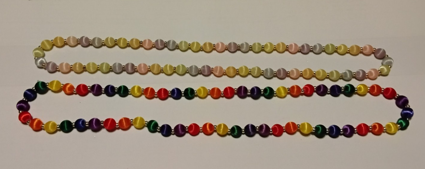 Vtg LOT of 2 Pastel Multi Color & Rainbow Satin Silk Thread Beaded Necklaces