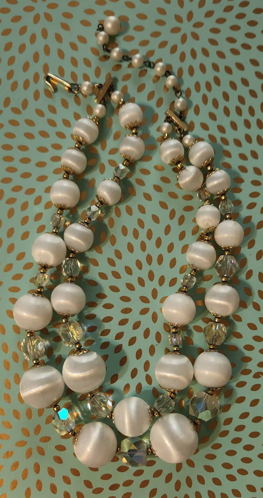 Vintage classic mid-century double-strand necklace acrylic and AB glass Japan
