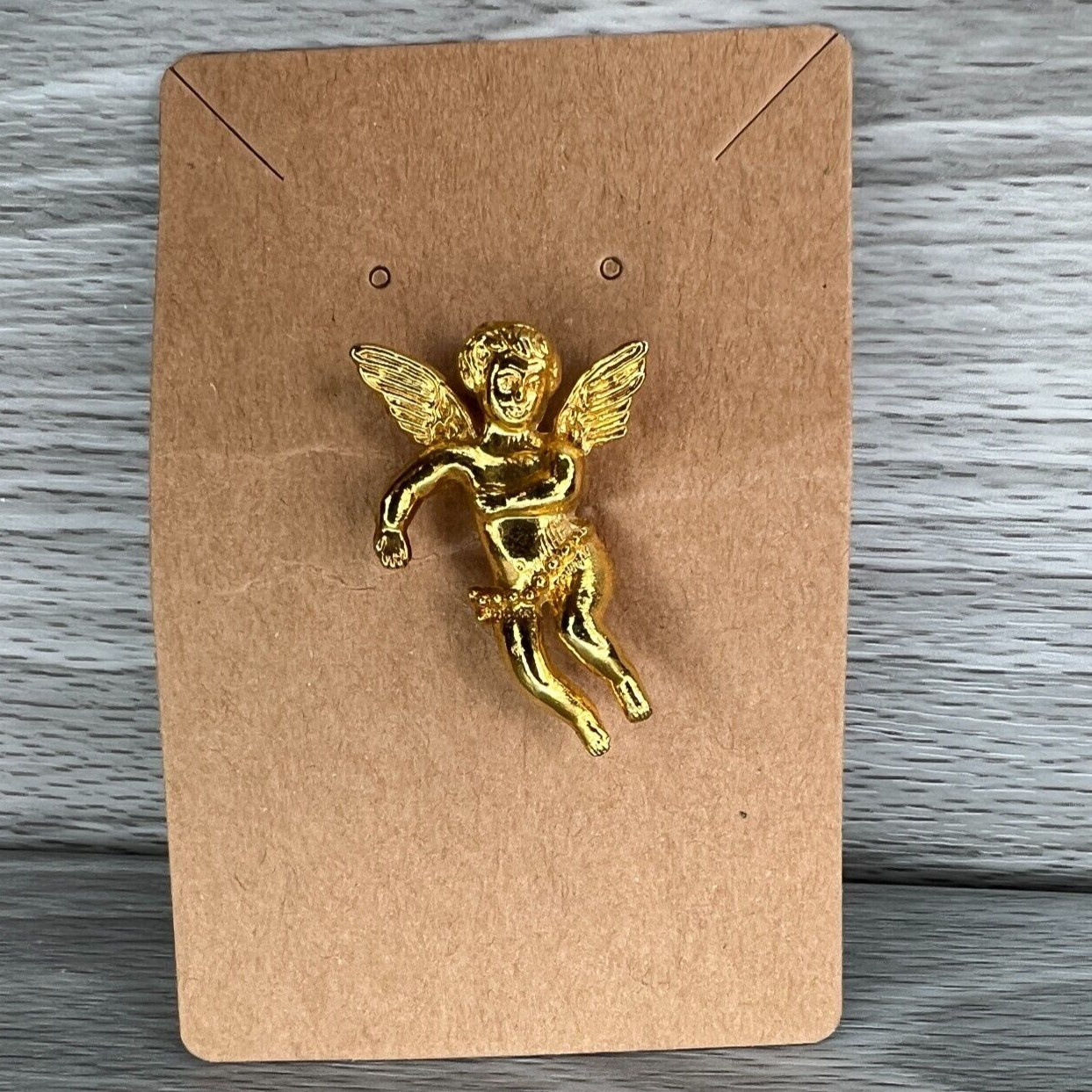 Vtg Angel Brooch Pin Guardian Angel Goldtone Fashion Costume Jewelry Shiny Pin