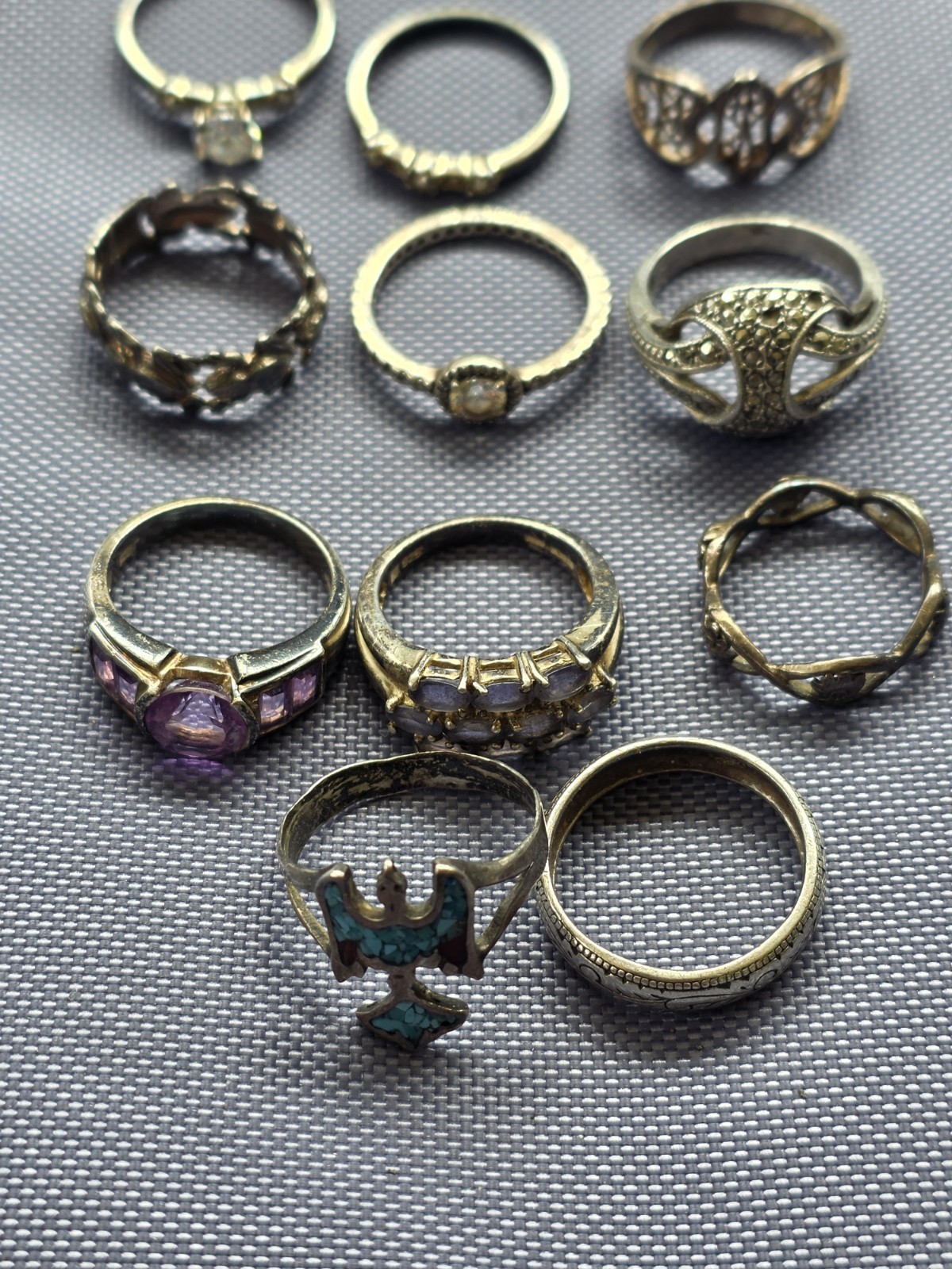 Vintage Sterling Silver Ring Lot Of 11 Different Sizes Pre Owned Condition SH