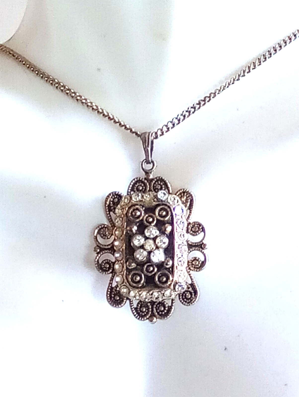 VINTAGE JEWELRY SET DECO FILIGREE CANNETILLE BRACELET PENDANT BRASS GOLD PLATED