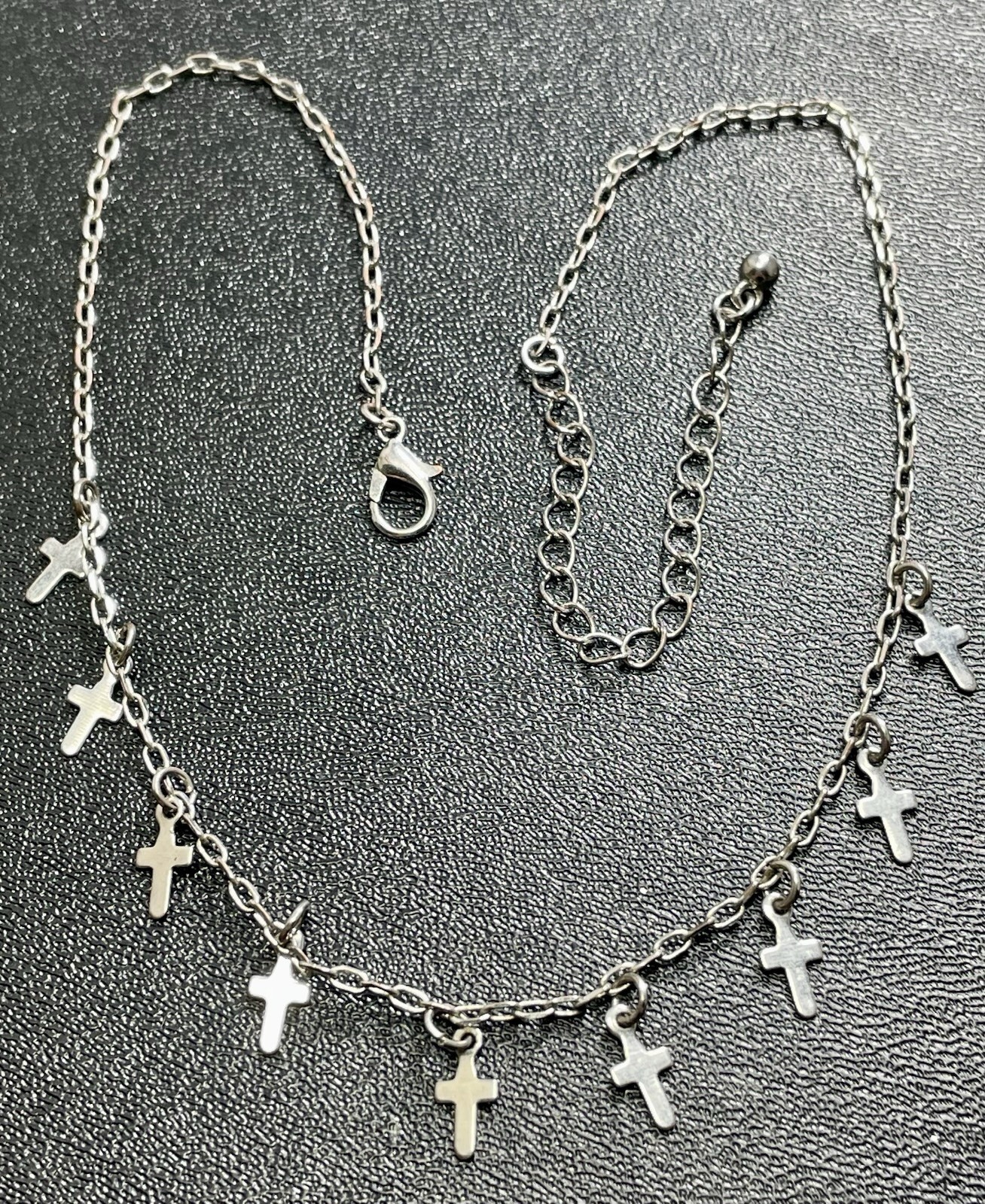 Vintage 15-17” Cross Charm Silver Tone Chain Necklace