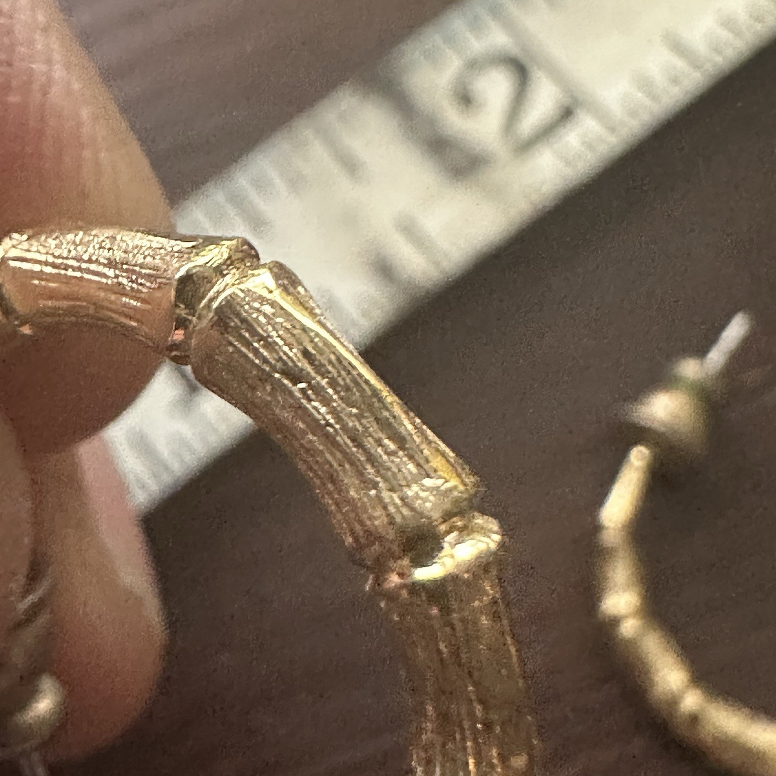 Graduated Bamboo Hoop Earrings Pierced Gold Tone Brass Post Backs