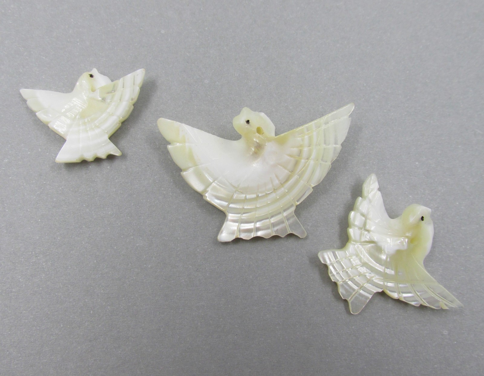 Vintage Mother of Pearl Carved Dove Bead Charms Jewelry Artisan Made