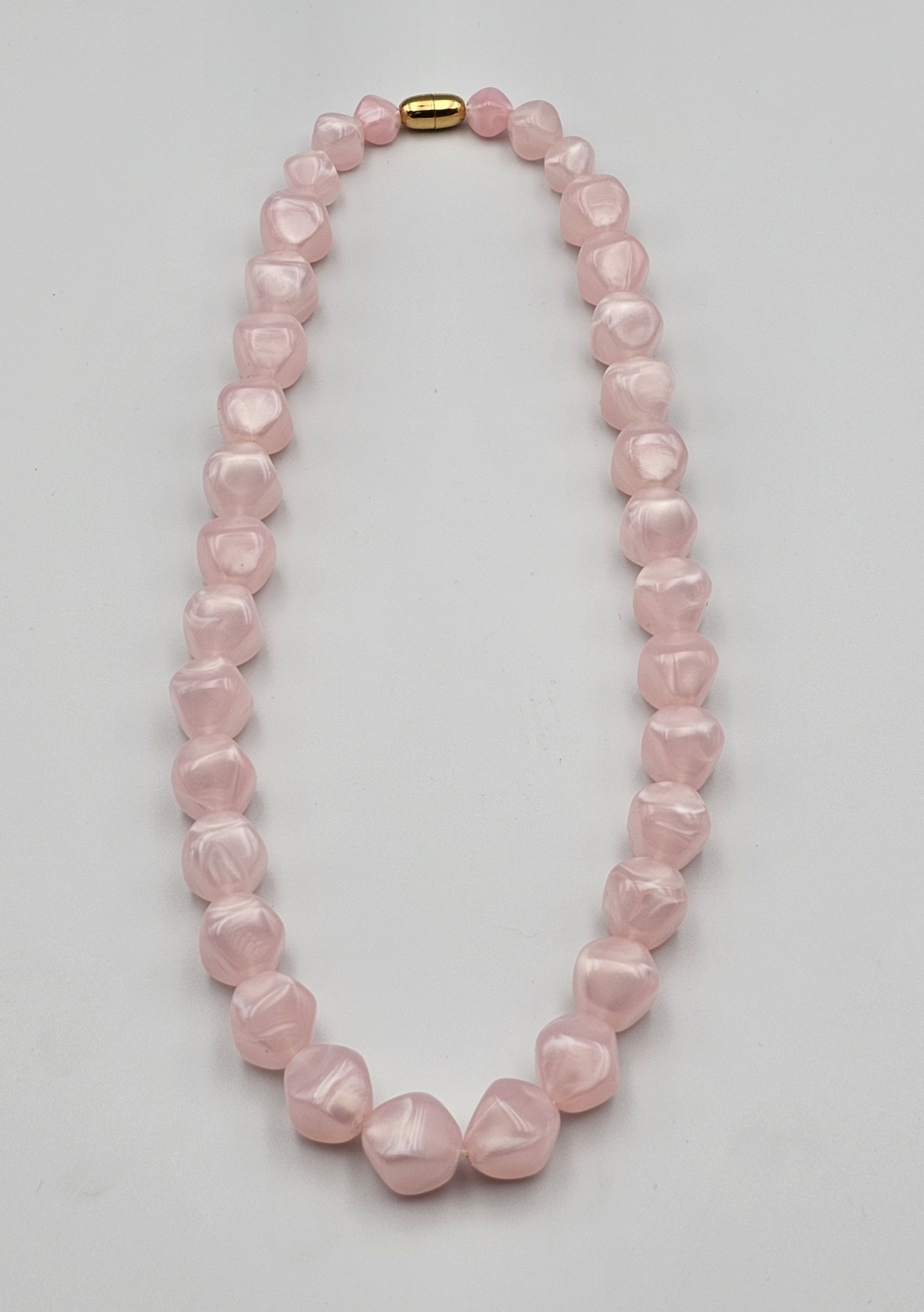 Vintage Pink Glass Necklace Diamond Shape Beads Gold Tone Screw Clasp 20 Inches