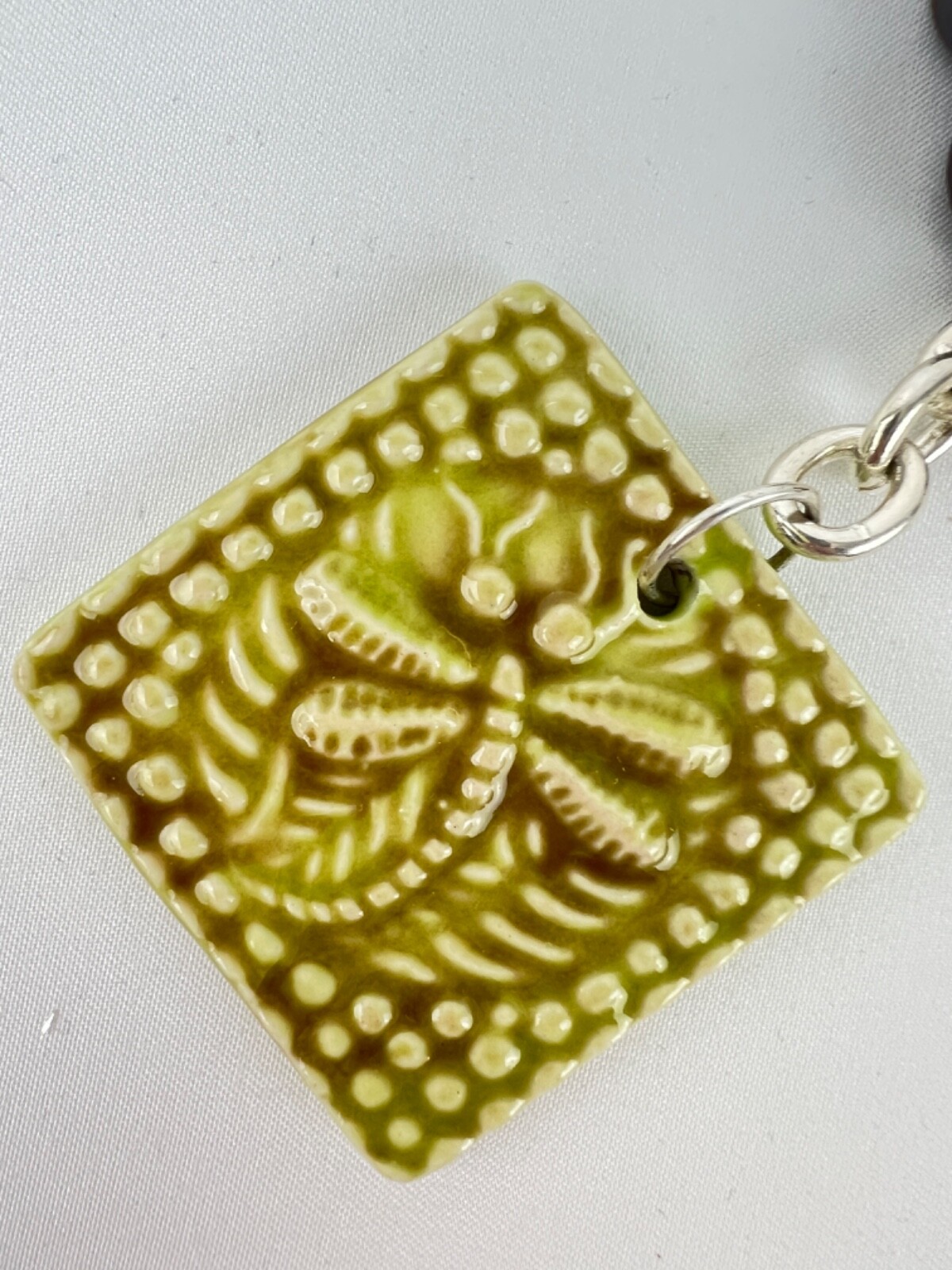Ceramic & Wood Silver Tone Beads Discs Birds & Dragonfly Necklace & Earring Set