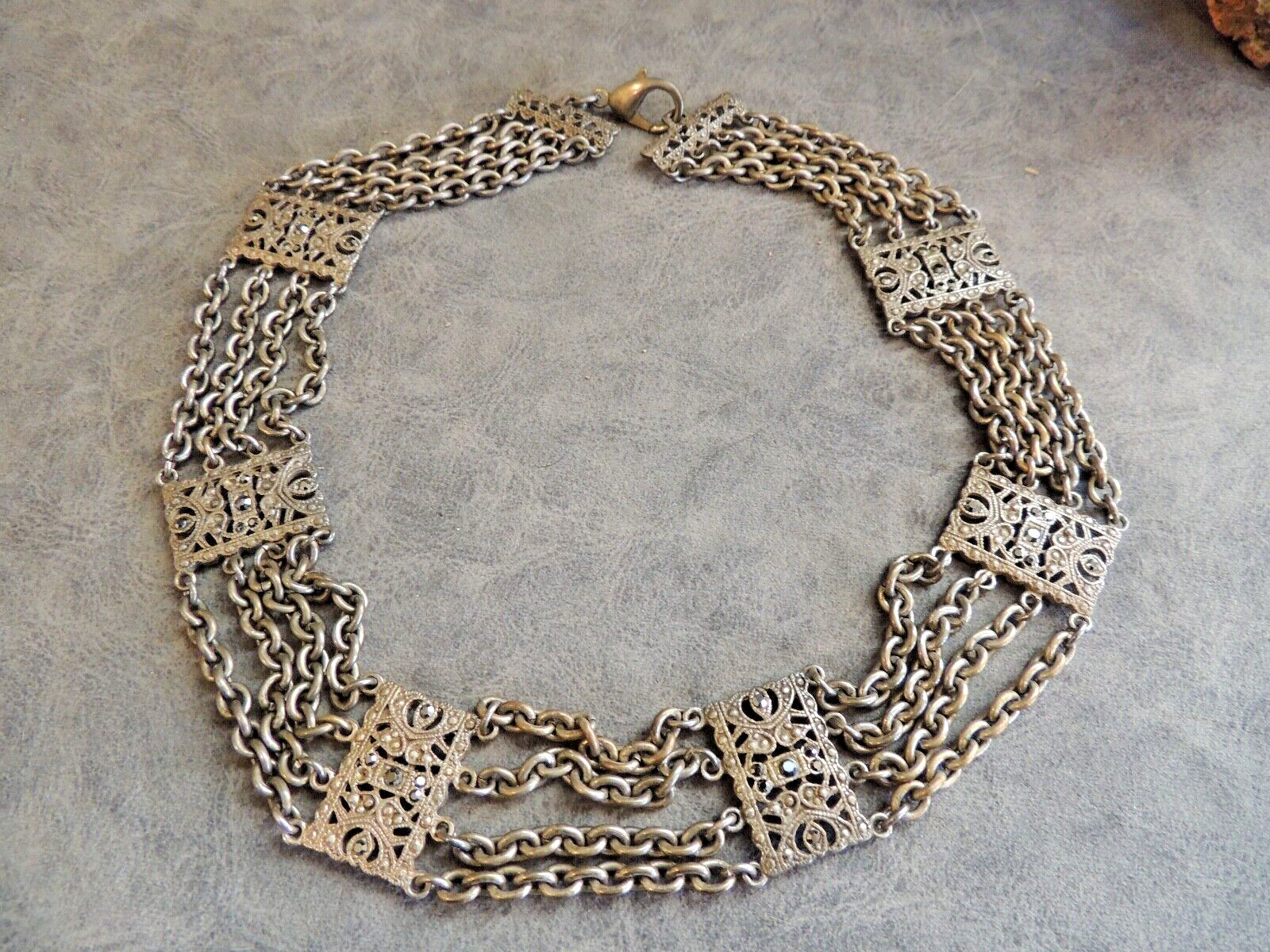 21 3/8 inch metal boho necklace antique with small sparkly stones