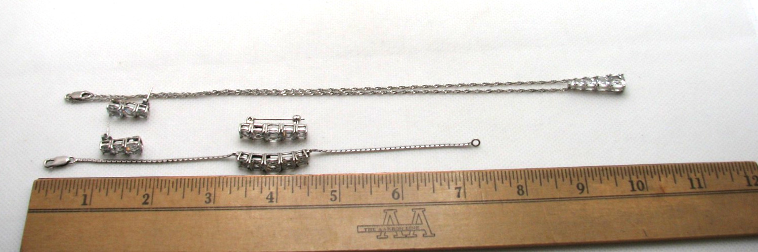 Vintage 925 Sterling Silver White Topaz Gemstone 4-Pc. Parure Set