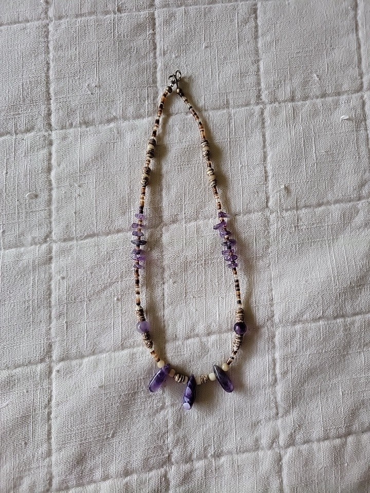 Handmade Chevron Amethyst Heishi Bead Necklace Vintage Earthy Boho Natural