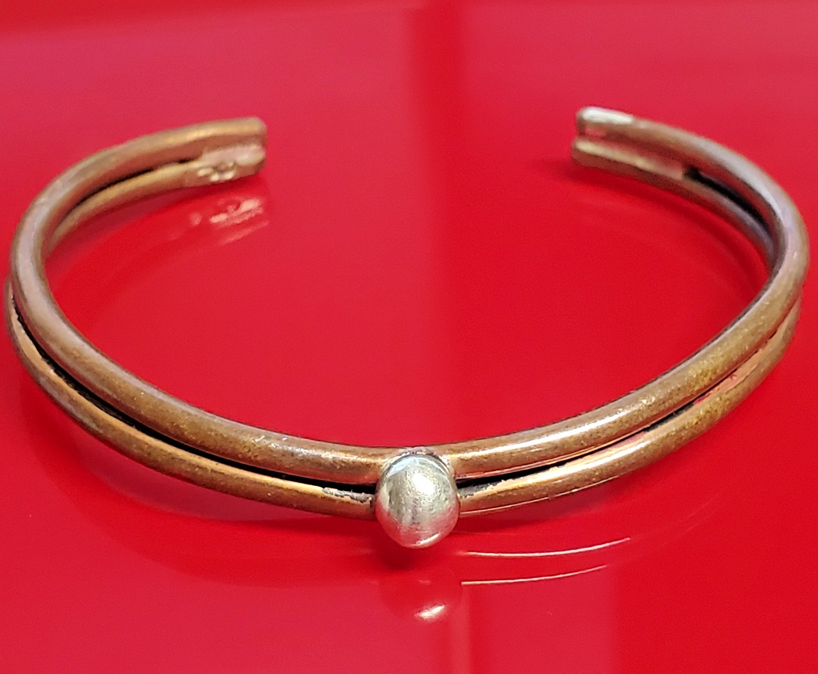 VTG Sterling Signed Cuff Bracelet 2.5in Unisex Solid Stacked Tube 15g Bead