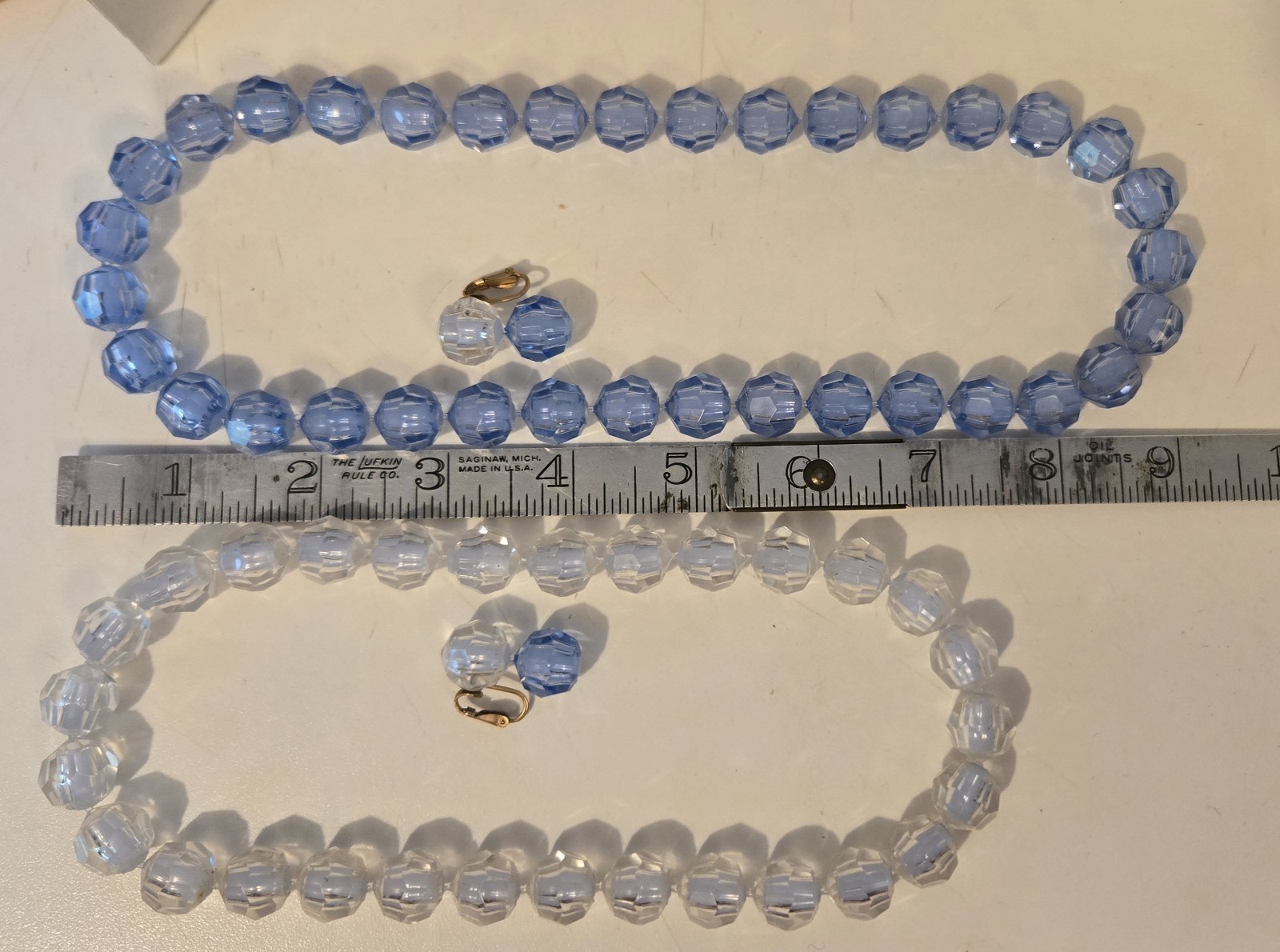 Vintage Fancy Pop Bead Blue Tones Necklaces And Earrings Set