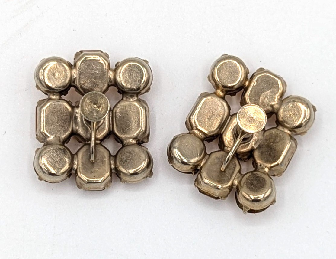 Vintage Amber Rhinestone Earrings Honey Topaz Cluster Screw Back Gold Tone MCM