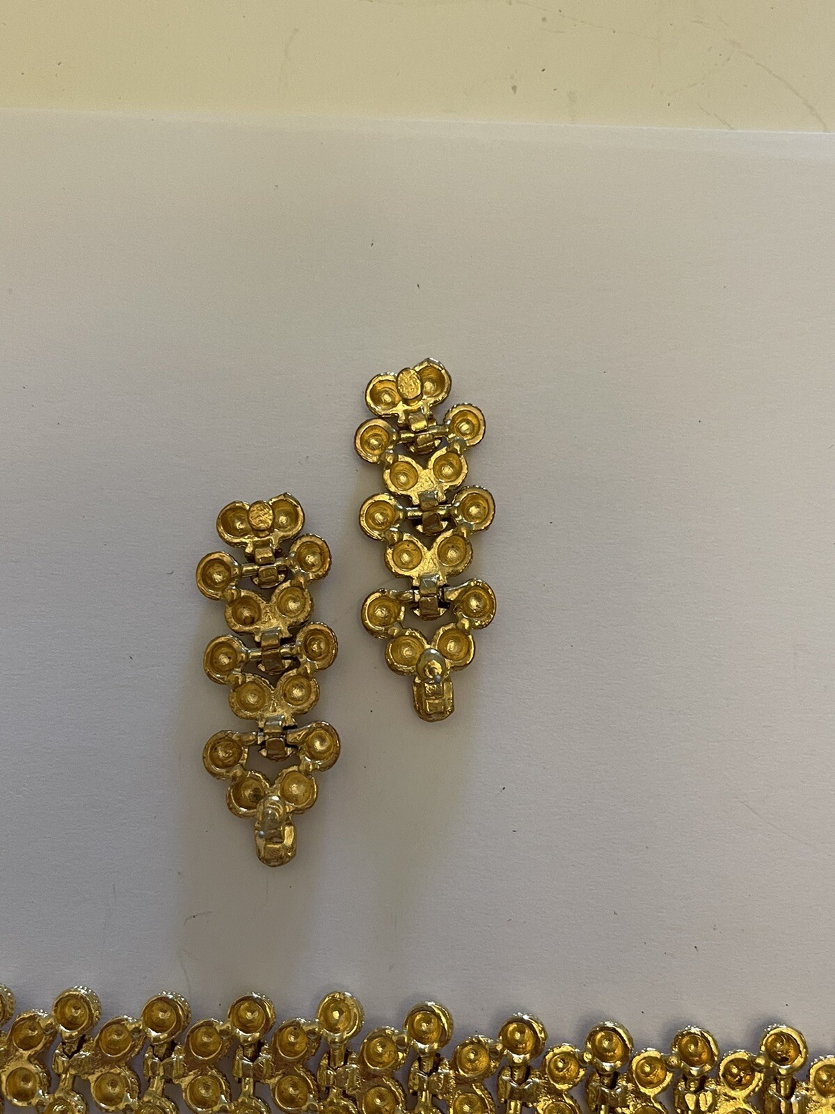 Vintage Goldtone Granulated 1/2” Wide 8” Long Bracelet & Match Drop Earrings 1.5