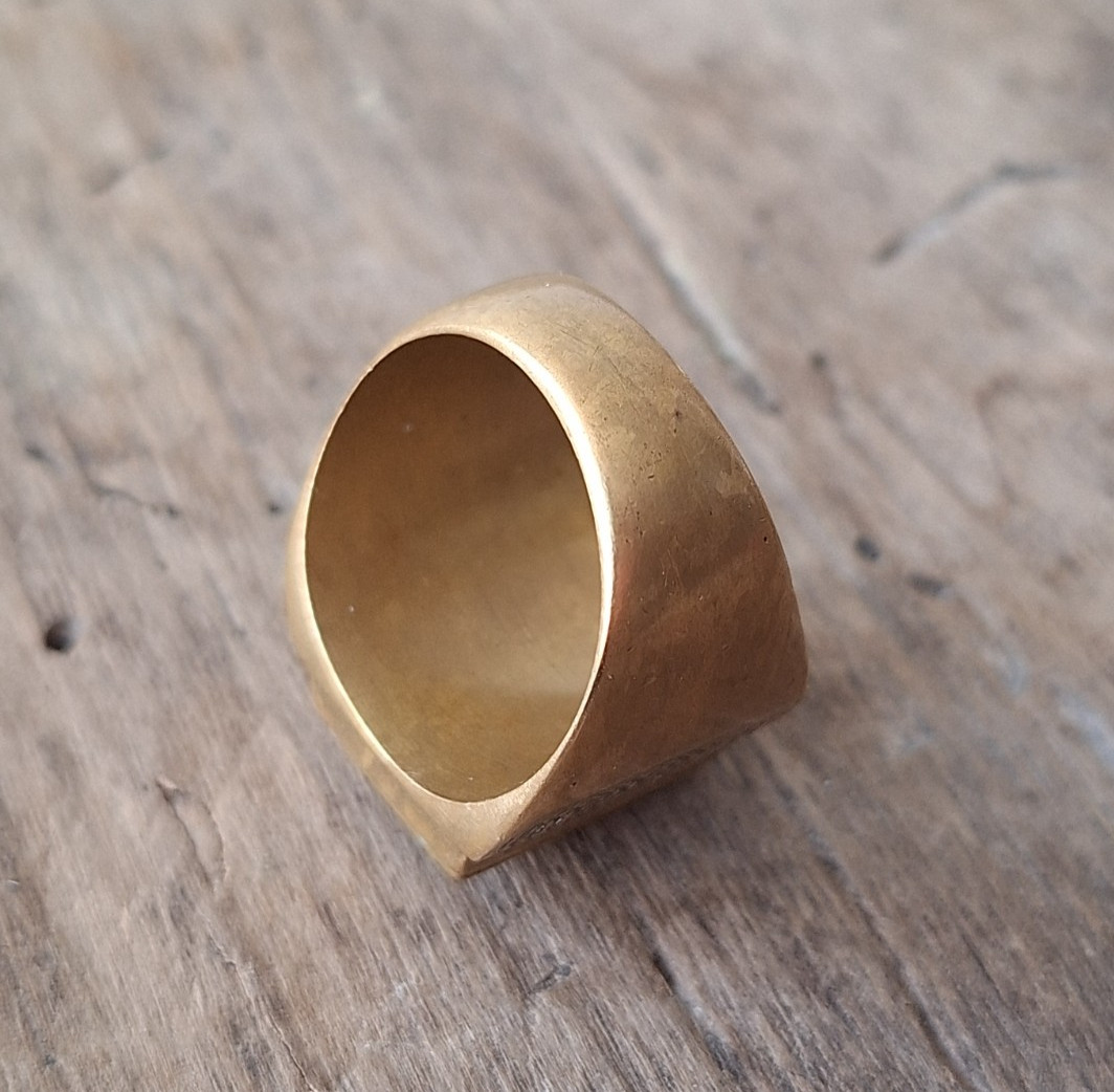 Soviet Prison Art Ring, USSR Inmate Folk Art, Plexiglass Brass Signet Ring