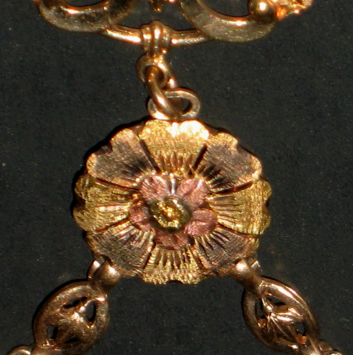 Fabulous Victorian 10k 2 Color Gold Necklace W/Gemstone Black Onyx 12″ Chain