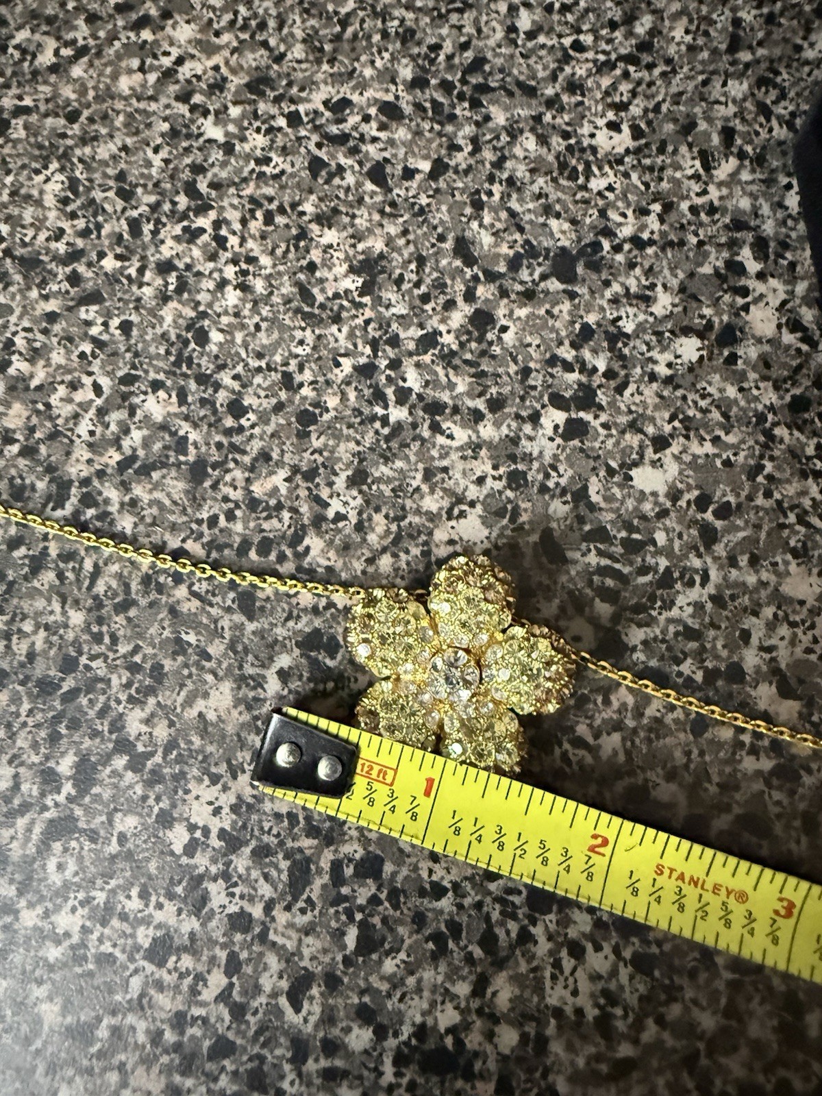 Nolan Miller Pendant Necklace Gold Tone Crystal Flower Brooch 15-17” Chain