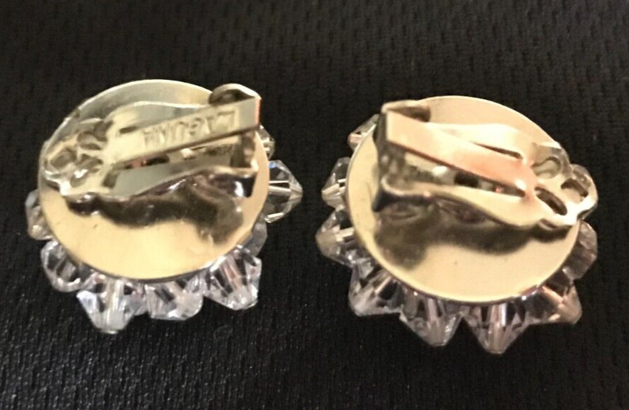 Vintage LAGUNA Faceted Crystal Bead Cluster Clip On Earrings, 3/4″