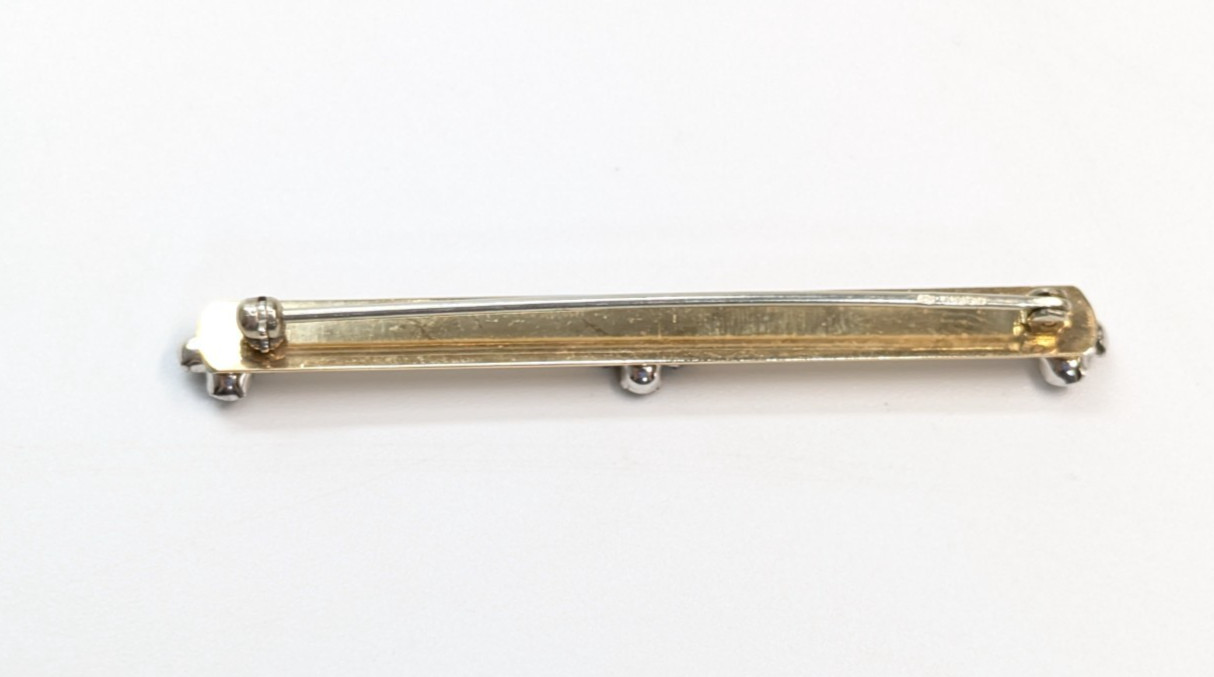 VTG Krementz Ribbed Gold Tone Bar Clear Glass Rhinestone Brooch Pin 2.5″