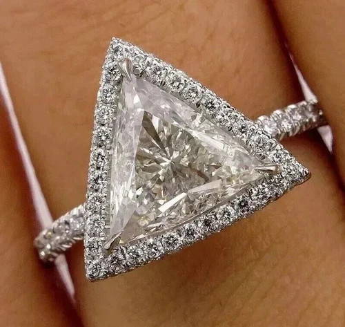Art Deco Style Trillion Cut Lab Created Diamond 14K White Gold FN Wedding Ring