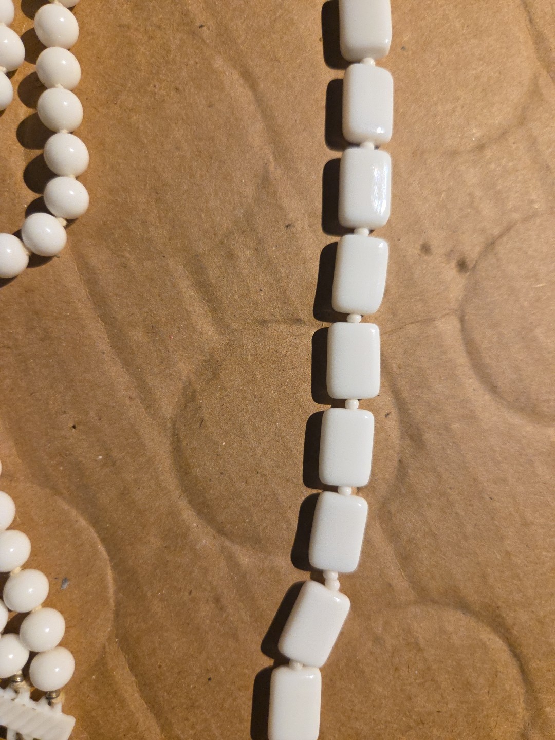 Vintage Milk Glass 17 1/4 Inch Chiclet And 15 1/4 Inch Double Tier Choker