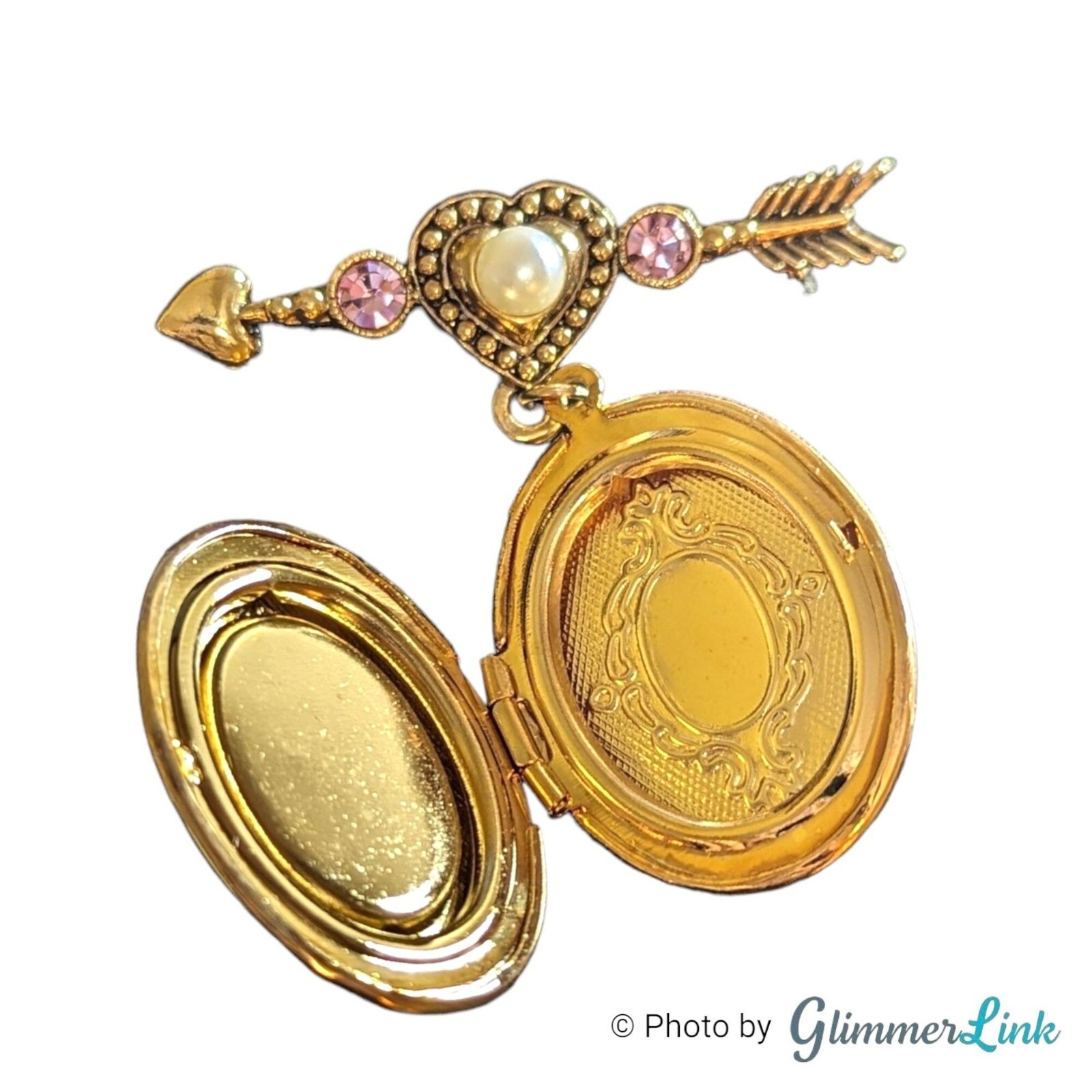 Avon 90s Cherished Moments Cupid Arrow Heart Locket Dangle Brooch Pin