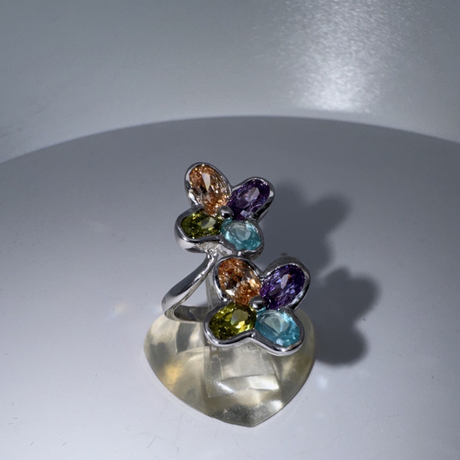 Sterling Silver ring multicolor gemstone flower design bezel setting size 8