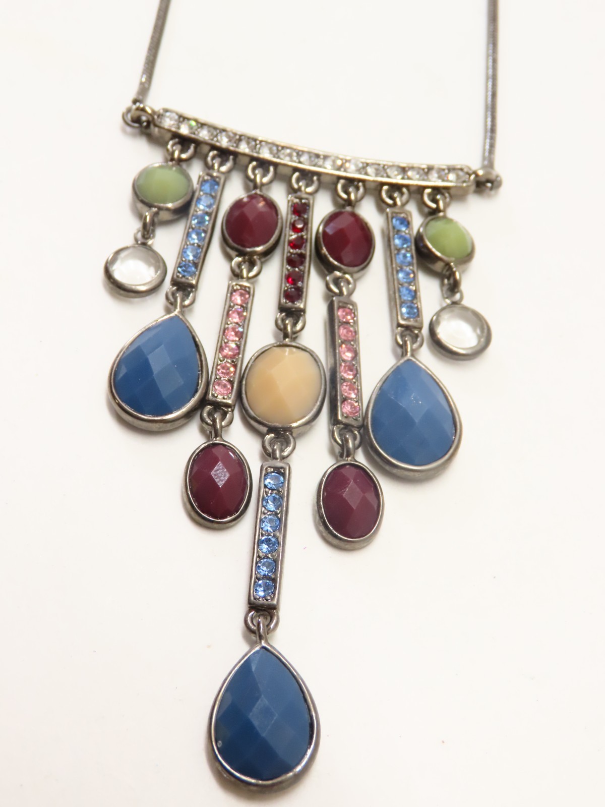Lia Sophia Necklace Rhinestones Faceted Crystals Blackened Tone Chain D5934