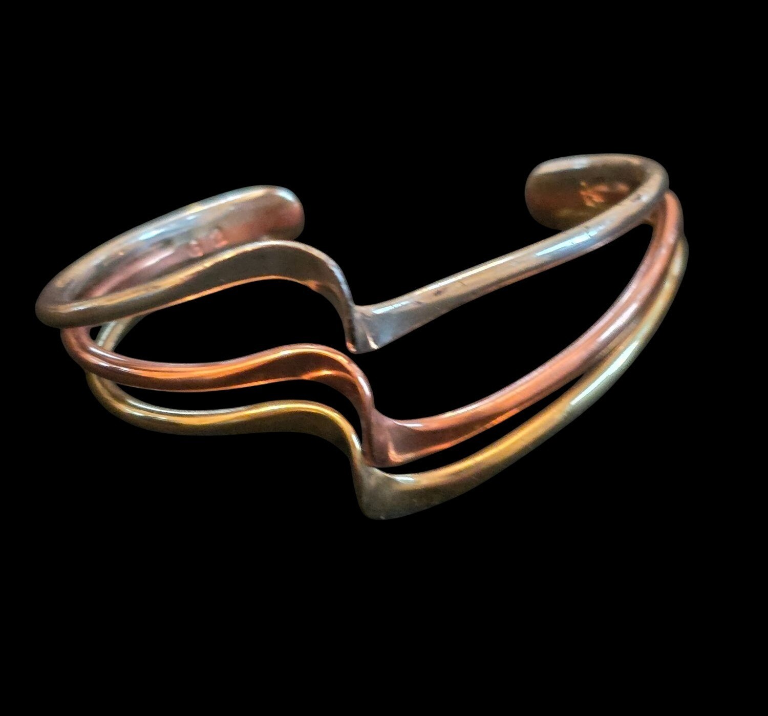 Sausalito Craftworks Tri Color Brass Copper Silver Twist Cuff Bracelet